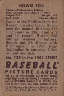 1952 Bowman #125 Howie Fox Back