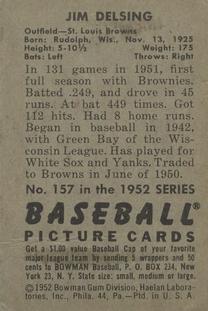1952 Bowman #157 Jim Delsing Back