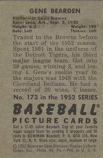 1952 Bowman #173 Gene Bearden Back