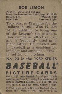 1952 Bowman #23 Bob Lemon Back