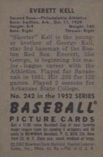 1952 Bowman #242 Everett Kell Back