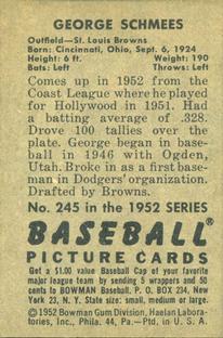 1952 Bowman #245 George Schmees Back