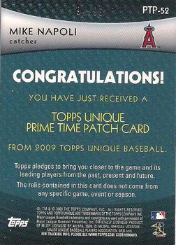 2009 Topps Unique - Prime Time Patches #PTP-52 Mike Napoli Back