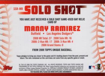 2009 Topps Unique - Solo Shot Relics #SSR-MR Manny Ramirez Back