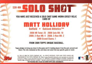 2009 Topps Unique - Solo Shot Relics #SSR-MH Matt Holliday Back
