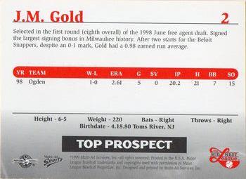 1999 Multi-Ad Midwest League Top Prospects #2 J.M. Gold Back