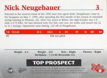 1999 Multi-Ad Midwest League Top Prospects #3 Nick Neugebauer Back