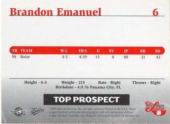 1999 Multi-Ad Midwest League Top Prospects #6 Brandon Emanuel Back