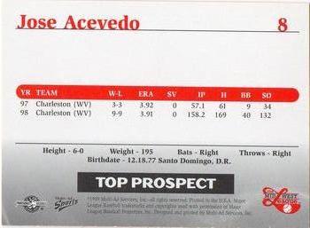 1999 Multi-Ad Midwest League Top Prospects #8 Jose Acevedo Back
