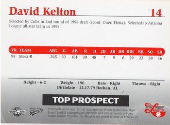 1999 Multi-Ad Midwest League Top Prospects #14 David Kelton Back