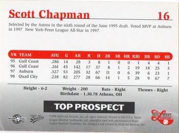 1999 Multi-Ad Midwest League Top Prospects #16 Scott Chapman Back