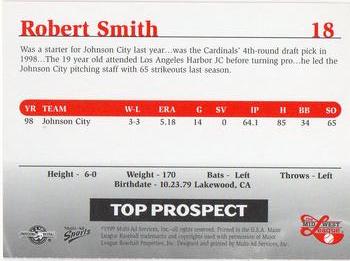 1999 Multi-Ad Midwest League Top Prospects #18 Robert Smith Back