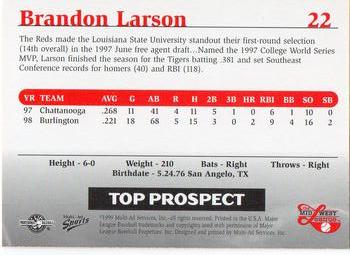 1999 Multi-Ad Midwest League Top Prospects #22 Brandon Larson Back