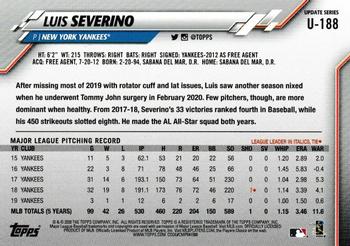 2020 Topps Update - Royal Blue #U-188 Luis Severino Back