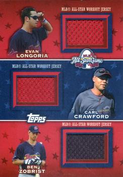 2009 Topps Updates & Highlights - All-Star Stitches Triple #ASTT-1 Evan Longoria / Carl Crawford / Ben Zobrist Front