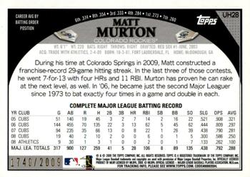 2009 Topps Updates & Highlights - Gold #UH28 Matt Murton Back