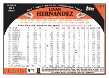 2009 Topps Updates & Highlights - Gold #UH111 Livan Hernandez Back