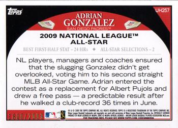 2009 Topps Updates & Highlights - Gold #UH257 Adrian Gonzalez Back