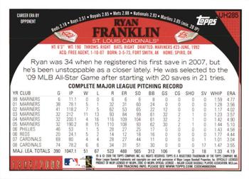2009 Topps Updates & Highlights - Gold #UH285 Ryan Franklin Back