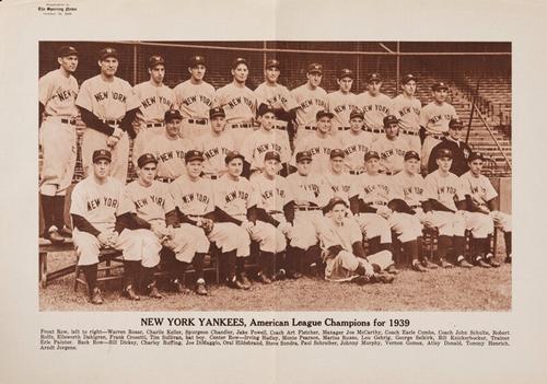 1939 Sporting News (M101-9) #NNO New York Yankees Front