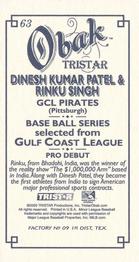 2009 TriStar Obak - Mini T212 #63 Dinesh Kumar Patel / Rinku Singh Back