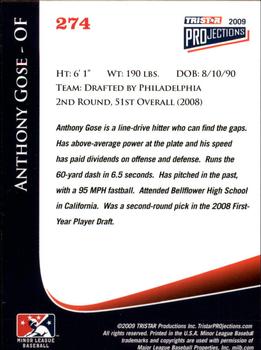 2009 TriStar PROjections - Autographs #274 Anthony Gose Back