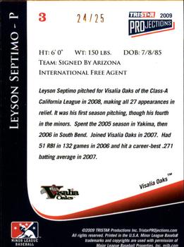 2009 TriStar PROjections - Autographs Yellow #3 Leyson Septimo Back