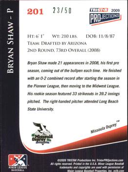2009 TriStar PROjections - Green #201 Bryan Shaw Back