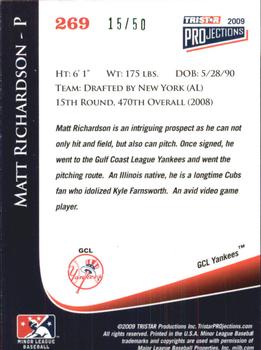 2009 TriStar PROjections - Green #269 Matt Richardson Back