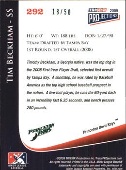 2009 TriStar PROjections - Green #292 Tim Beckham Back