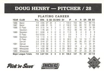 1994 Milwaukee Brewers Police - Eau Claire Police Department #NNO Doug Henry Back