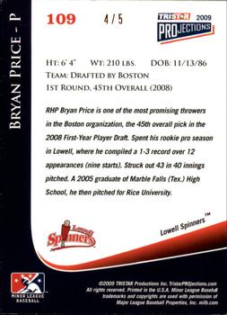 2009 TriStar PROjections - Orange #109 Bryan Price Back