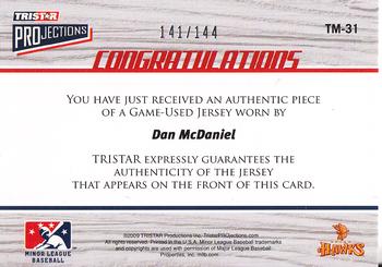 2009 TriStar PROjections - Tailor Made #TM-31 Dan McDaniel Back