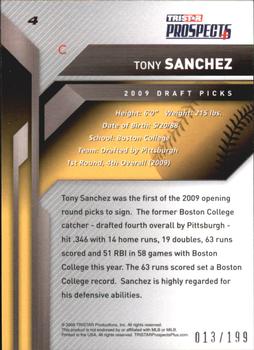 2009 TriStar Prospects Plus - Autographs #4a Tony Sanchez Back