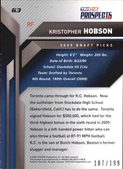 2009 TriStar Prospects Plus - Autographs #63 Kristopher Hobson Back