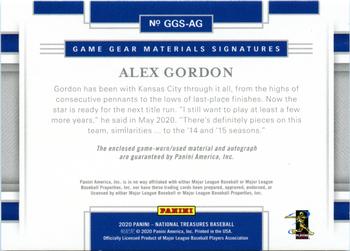 2020 Panini National Treasures - Game Gear Dual Materials Signatures Holo Gold #GGS-AG Alex Gordon Back