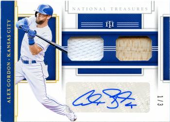 2020 Panini National Treasures - Game Gear Dual Materials Signatures Holo Gold #GGS-AG Alex Gordon Front