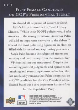 2009 Upper Deck - Historic Firsts #HF-4 First Female Candidate on GOP's Presidential Ticket (Sarah Palin) Back