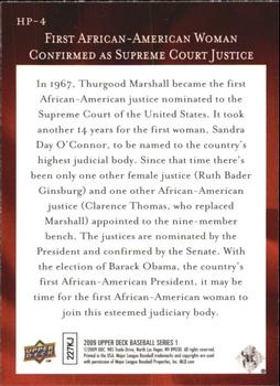 2009 Upper Deck - Historic Firsts Predictors #HP-4 First African-American Woman Confirmed as Supreme Court Justice Back