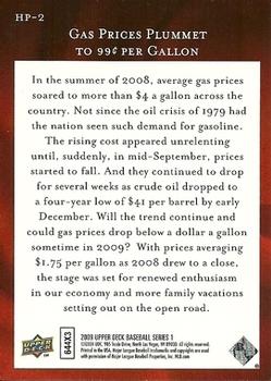 2009 Upper Deck - Historic Firsts Predictors #HP-2 Gas Prices Plummet to 99 Cents per Gallon Back