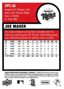 2009 Upper Deck - 1975 O-Pee-Chee Baseball Mini #OPC-28 Joe Mauer Back