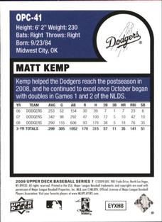 2009 Upper Deck - 1975 O-Pee-Chee Baseball Mini #OPC-41 Matt Kemp Back