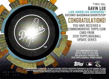 2020 Topps Update - Baseball Coin Cards Relics Black #TBC-GL Gavin Lux Back