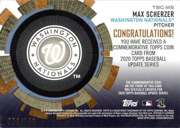 2020 Topps Update - Baseball Coin Cards Relics Black #TBC-MS Max Scherzer Back