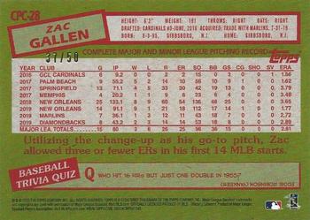 2020 Topps Update - 1985 Topps Baseball 35th Anniversary Chrome Silver Pack Gold Refractor #CPC-28 Zac Gallen Back