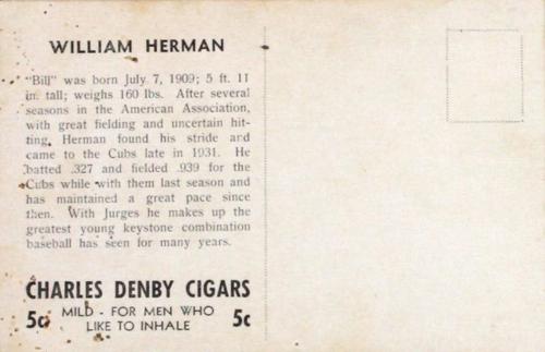 1932 Charles Denby Cigars #NNO Billy Herman Back