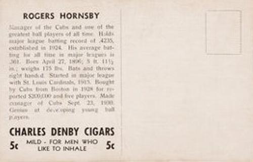 1932 Charles Denby Cigars #NNO Rogers Hornsby Back