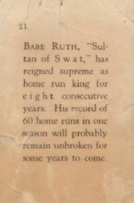 1929 Star Player Candy #21 Babe Ruth Back