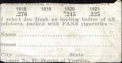 1922 Fans Cigarettes (T231) #NNO Joe Bush Back