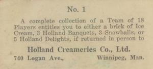 1925 Holland Creameries Washington Senators #1 Ralph Miller Back